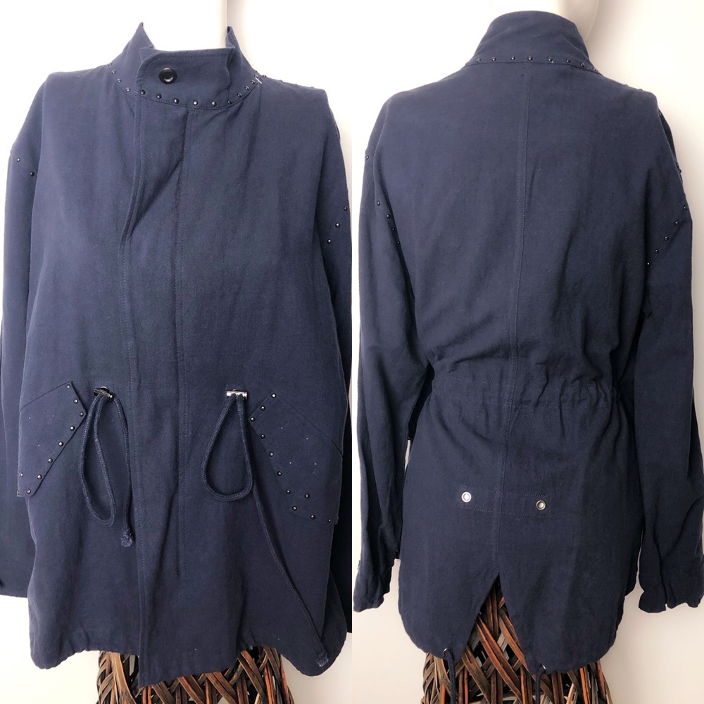 Rachel Zoe Blue 100% Linen Zip-Up Tie-Waist Lightweight Jacket Size S